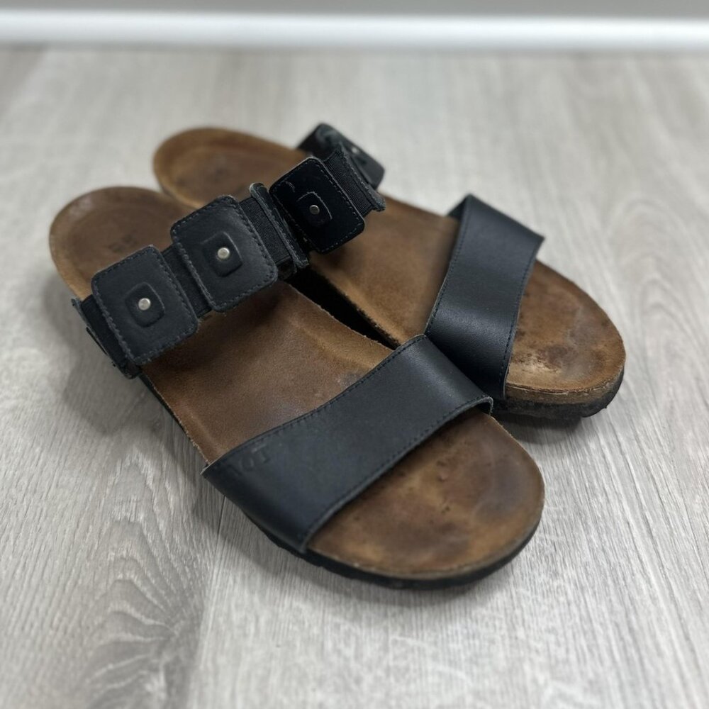 Naot Wedge Sandals Womens Size 9 EU 40 Black Slide Cork Footbed Comfort